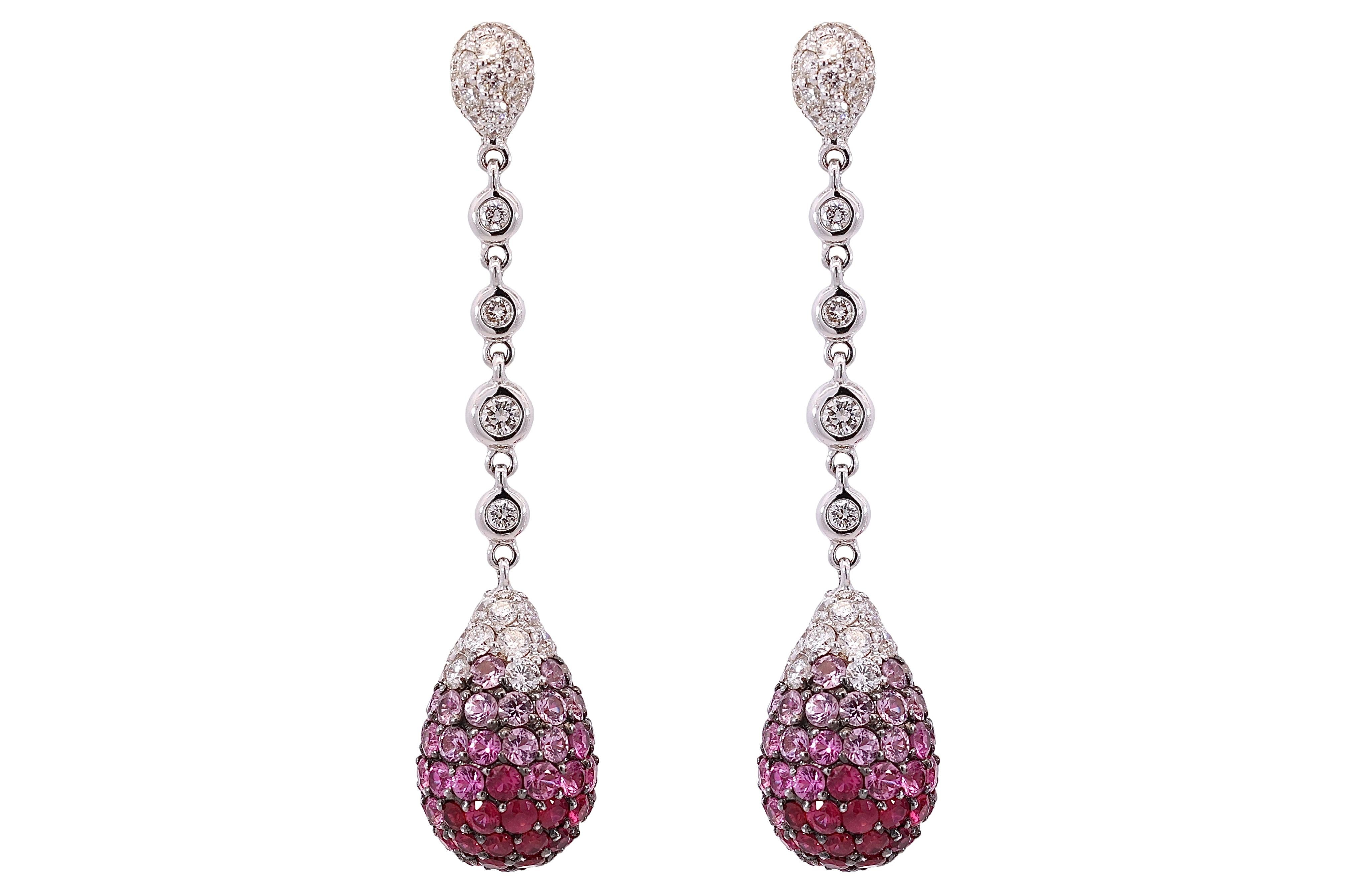 18kt White gold Dangling Earrings, 2.5ct Diamonds, 3.57 Ruby, 5.20 Sapphire

Stunning dangling white gold earrings set with diamonds, sapphires and rubys.

Diamonds: Brilliant cut diamonds 2.50 ct  

Sapphires: 5.20 ct

Ruby: 3.57 ct

Material: 18