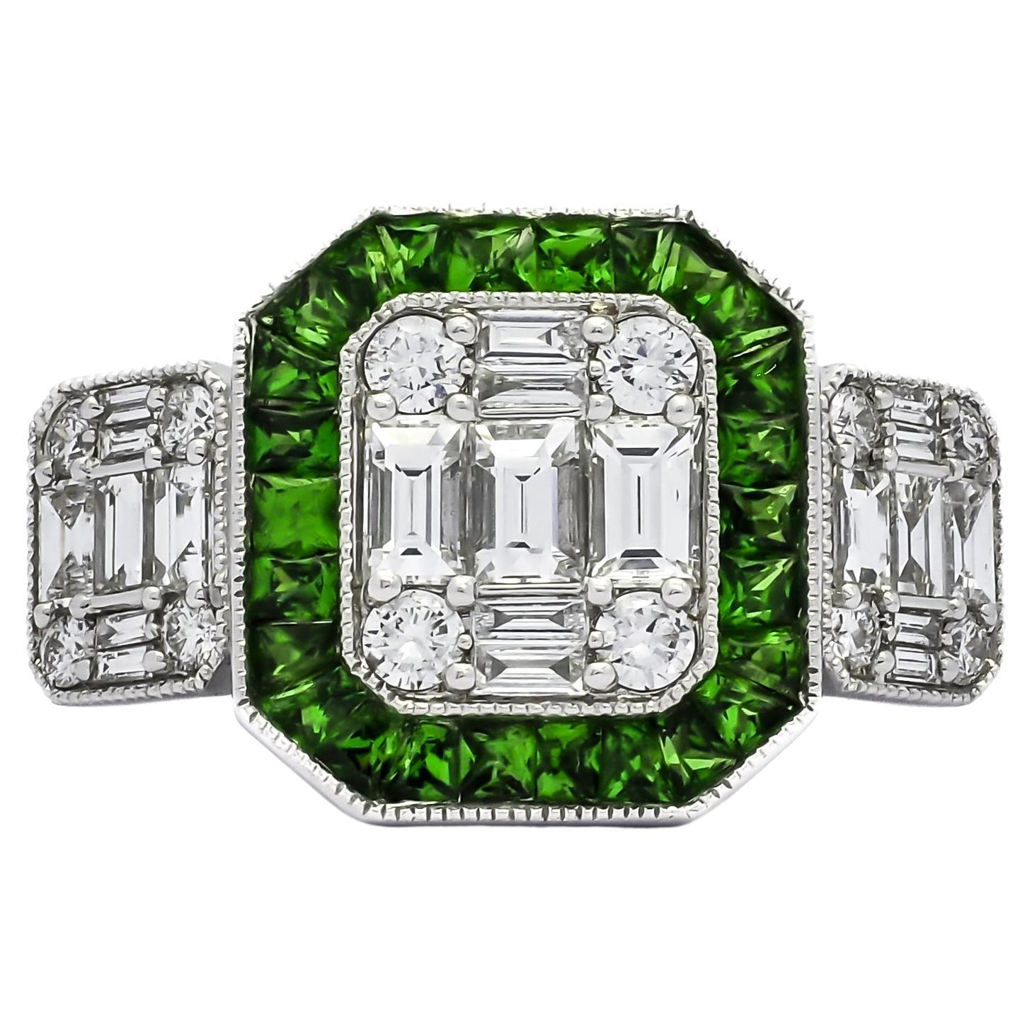 Natürlicher Diamantring 1,27 Karat 18KT Weißgold Natürlicher Smaragd Ring R18528  im Angebot