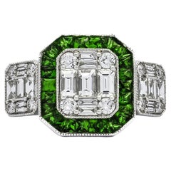 Natural Diamond Ring 1.27 CT 18KT White Gold Natural Green Emerald Ring R18528