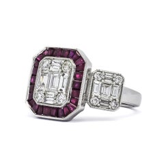 Natural Diamond 1.16 carat 3 Cluster Red Rubies Stone Engagement Ring