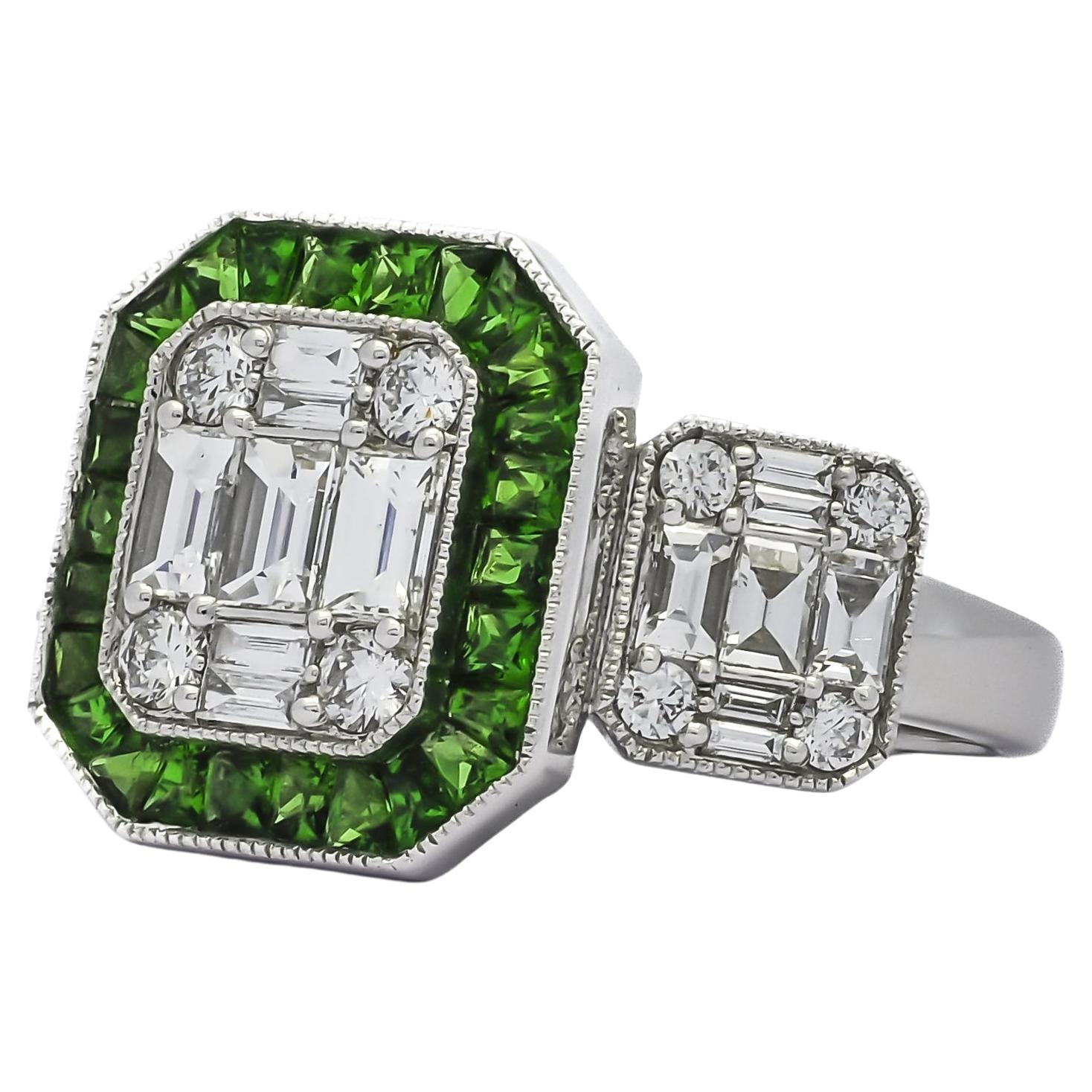 Women's or Men's 18KT White Gold Diamond 3 Cluster Sapphire Stone Engagement Ring R18528 For Sale