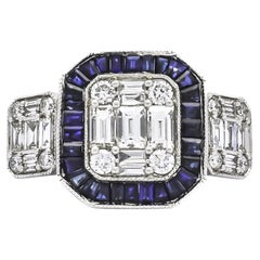 18KT White Gold Diamond 3 Cluster Sapphire Stone Engagement Ring R18528