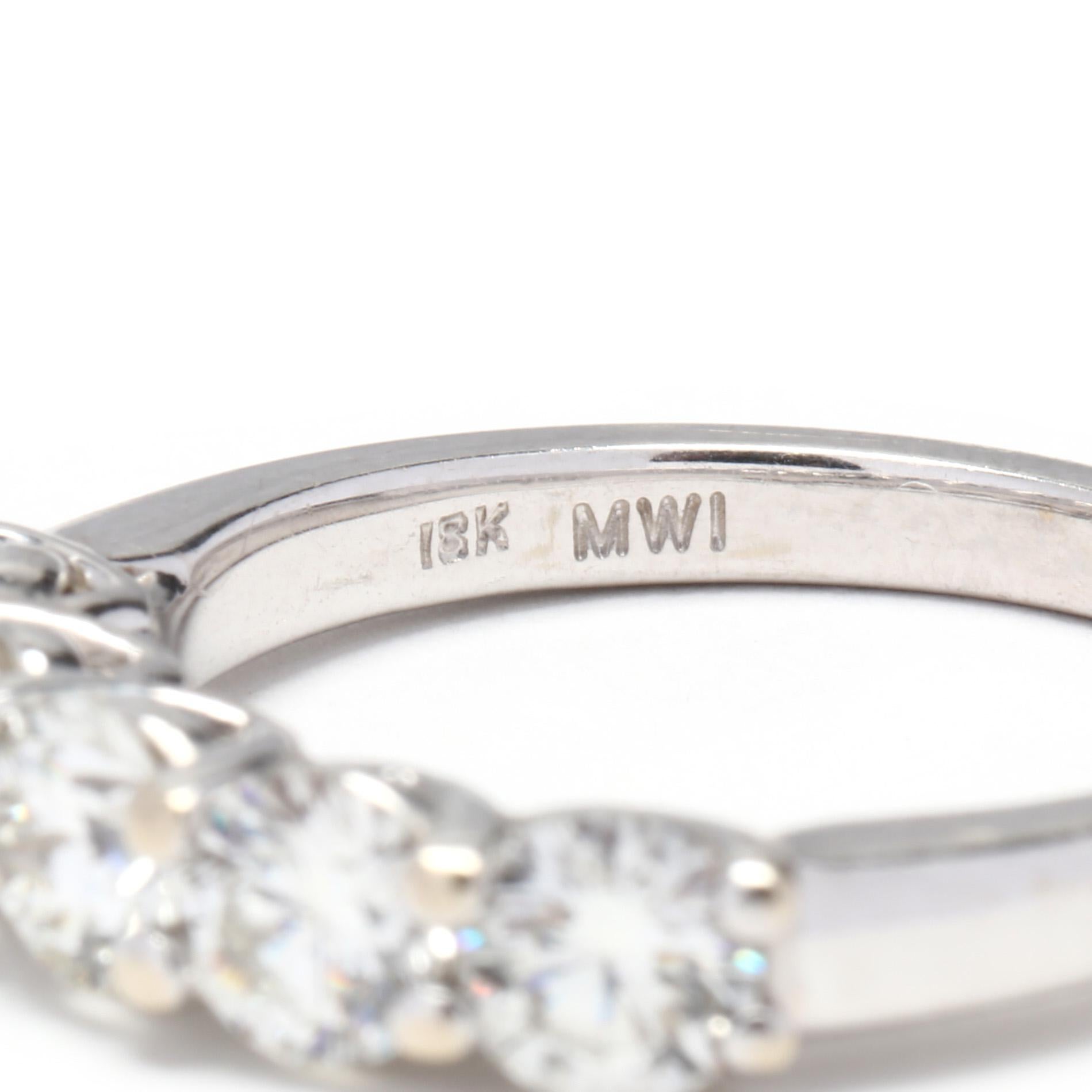 Women's or Men's 18KT White Gold & Diamond 5 Stone Band Ring For Sale