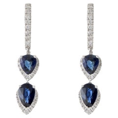 18KT White Gold Diamond And Blue Sapphire Drop Earrings
