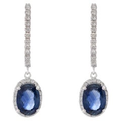 18KT White Gold Diamond And Blue Sapphire Drop Earrings