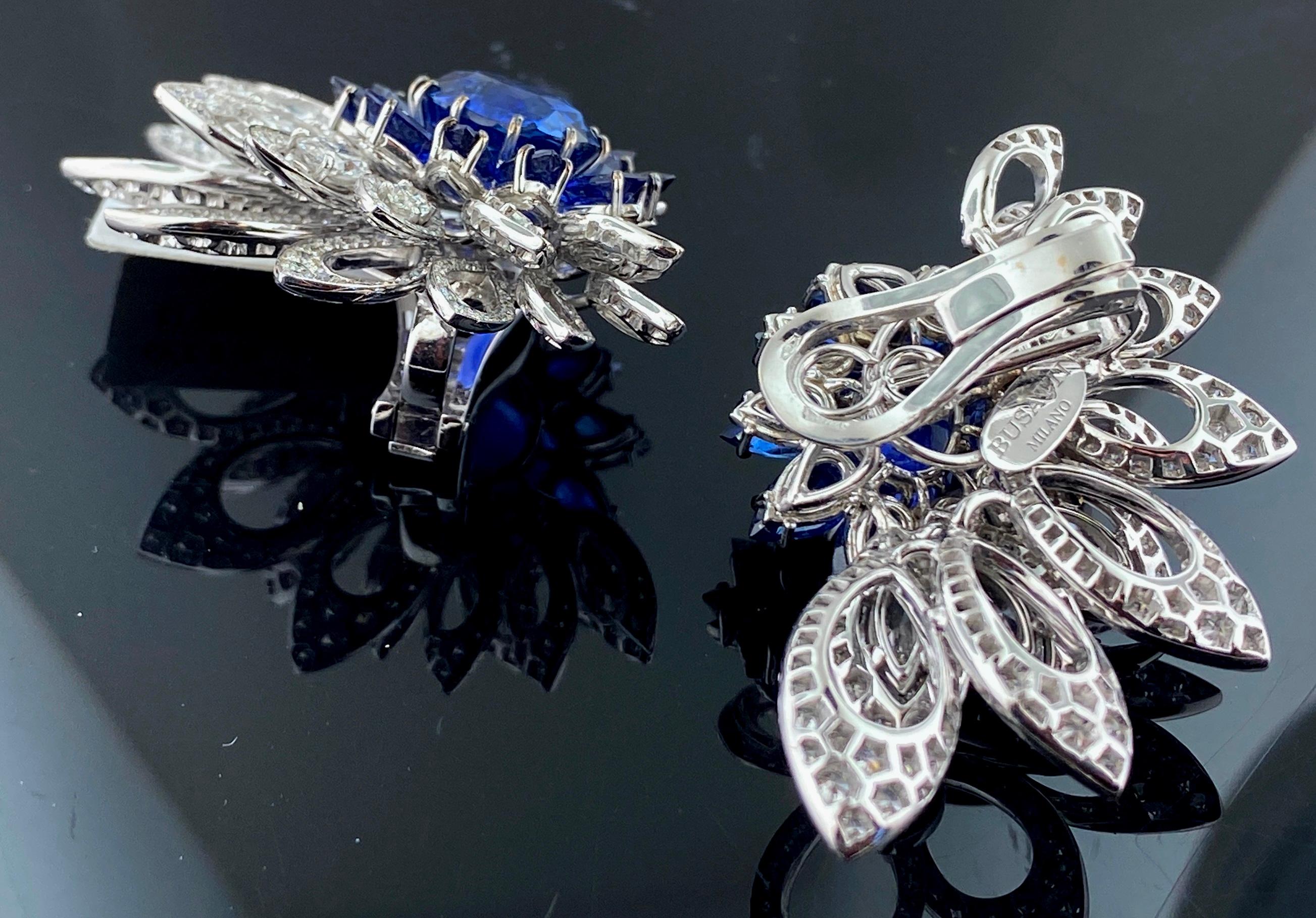 18 Karat White Gold Diamond and Blue Sapphire Earrings For Sale 1