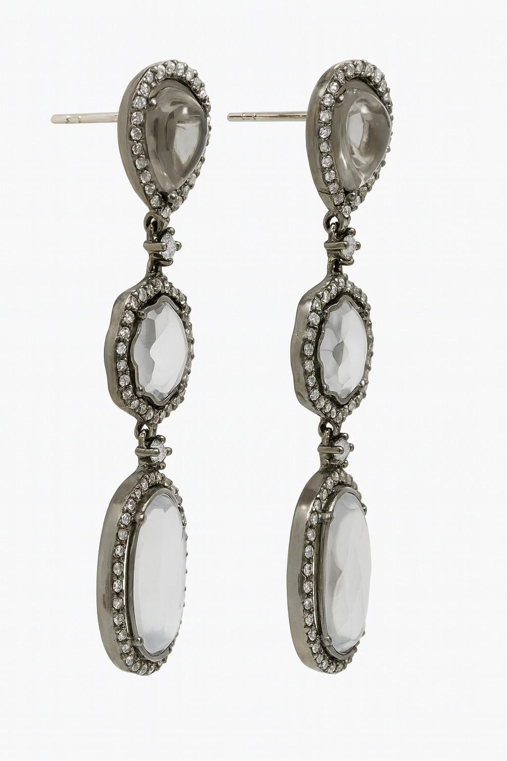 De las mujeres Pendientes de oro blanco de 18 quilates con diamantes y cristal de cuarzo incoloro con rodio negro en venta