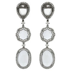 Pendientes de oro blanco de 18 quilates con diamantes y cristal de cuarzo incoloro con rodio negro