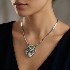 18kt White Gold Diamond and Emerald Pendant Necklace, Circa 1990