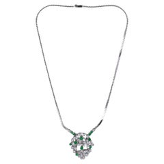 18kt White Gold Diamond and Emerald Pendant Necklace, Circa 1990