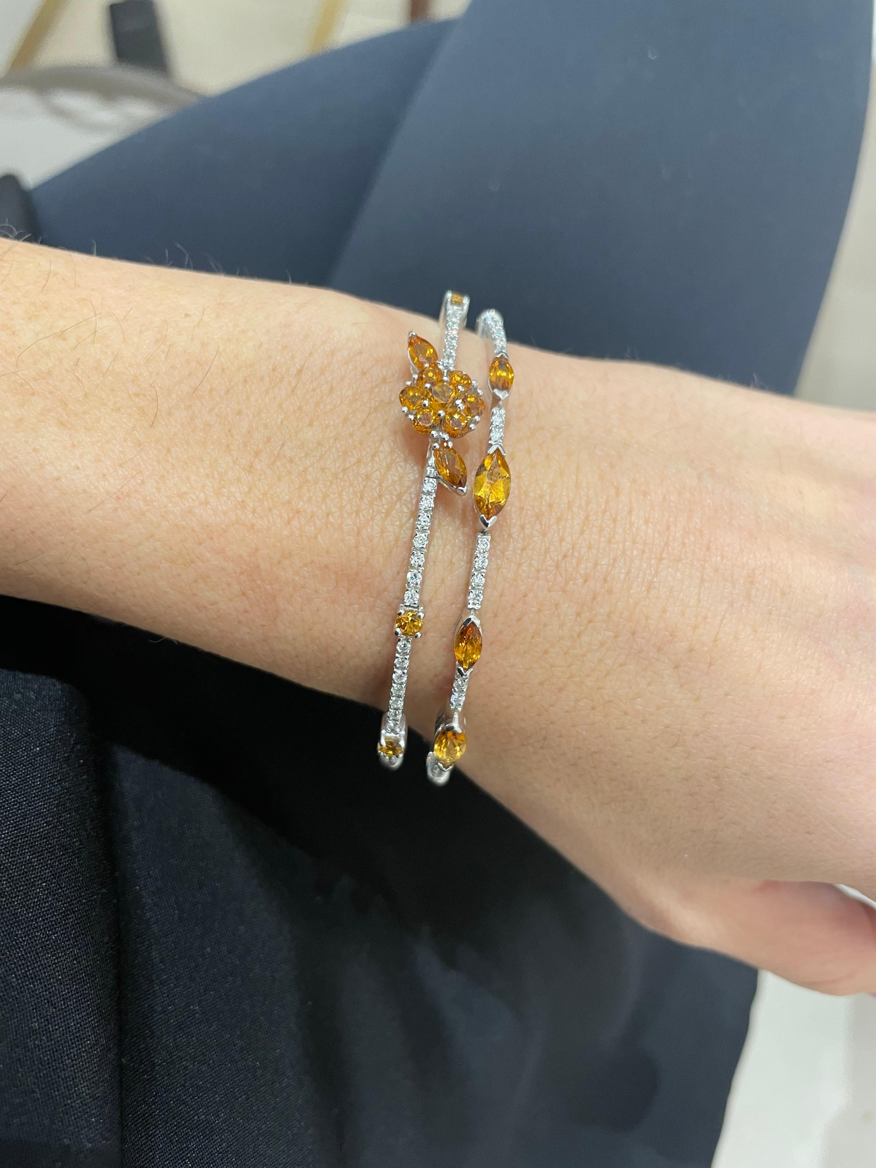 18KT White Gold Diamond and Marquis Citrine Flexible Bangle  In New Condition For Sale In New York, NY