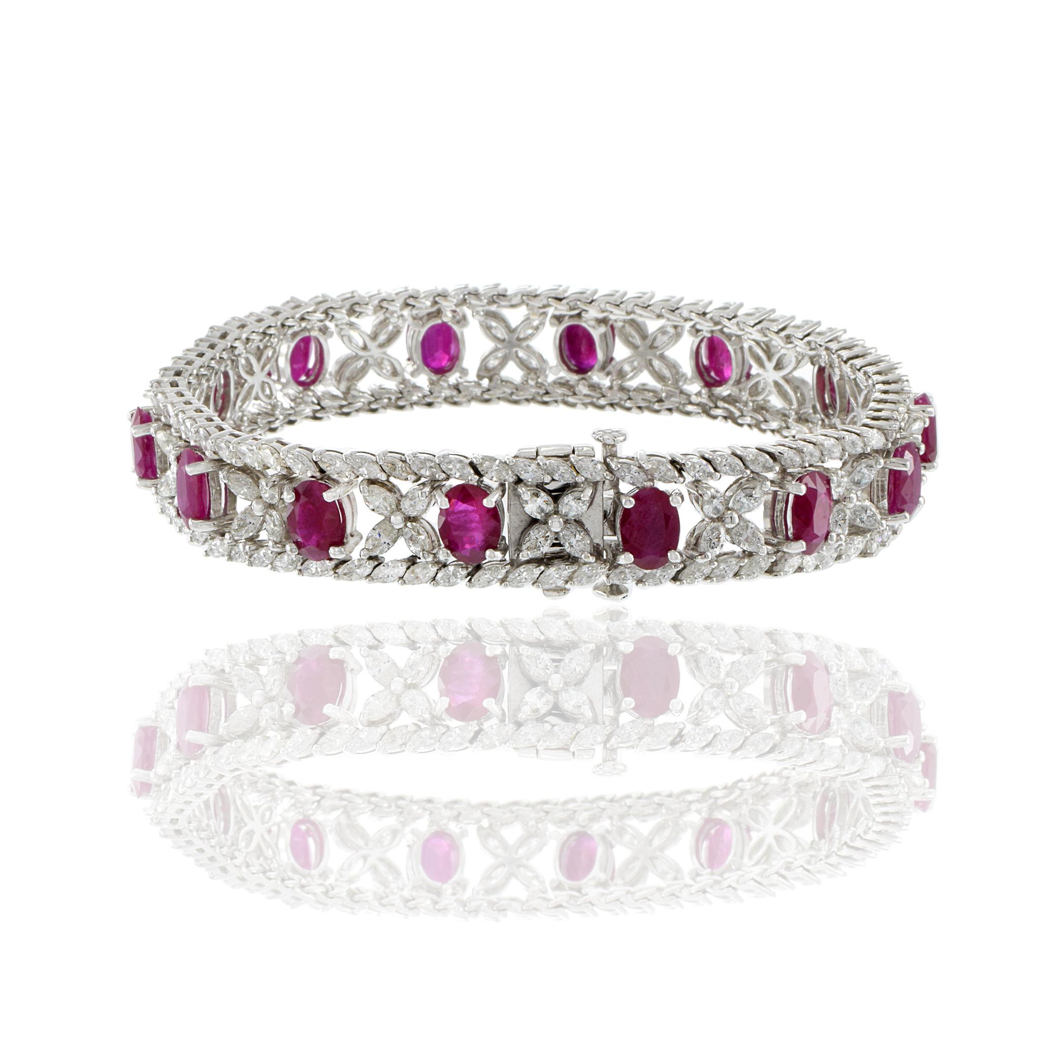 18kt White Gold, Diamond and Ruby Bracelet For Sale 4
