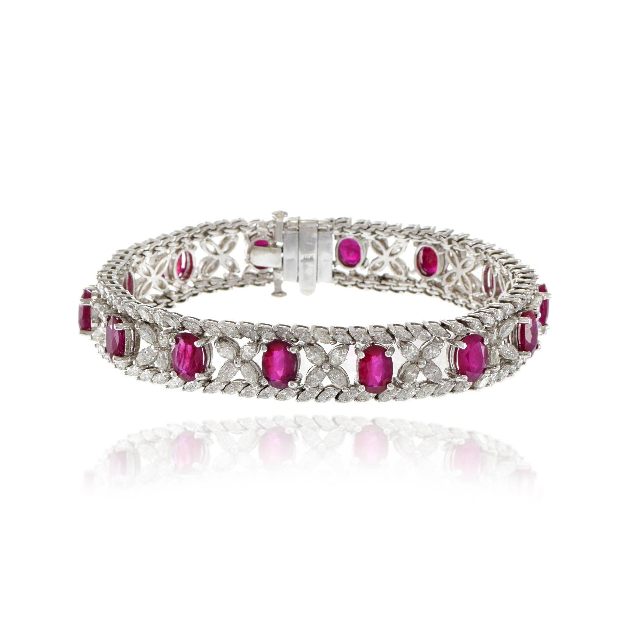 Modern 18kt White Gold, Diamond and Ruby Bracelet For Sale