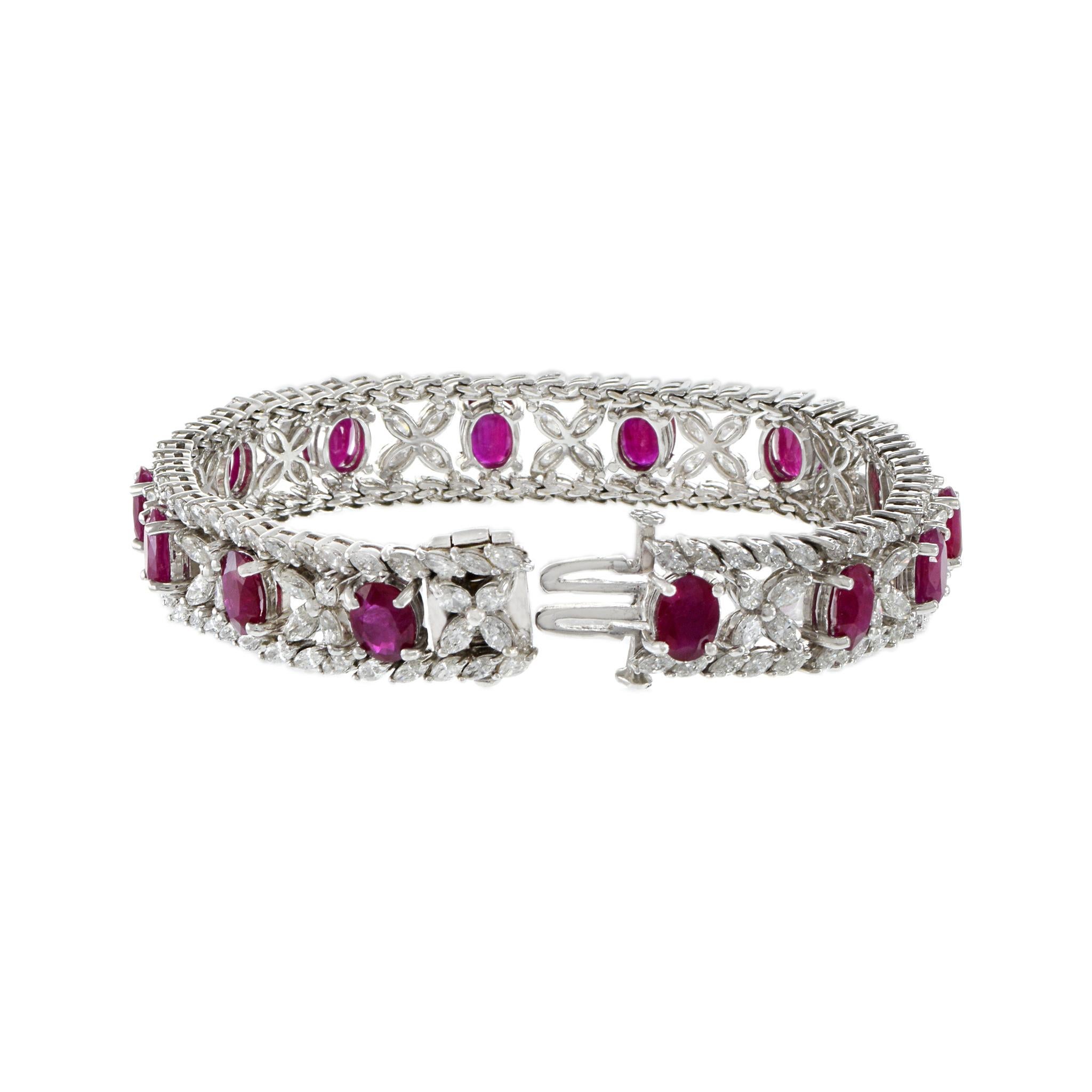 18kt White Gold, Diamond and Ruby Bracelet For Sale 1
