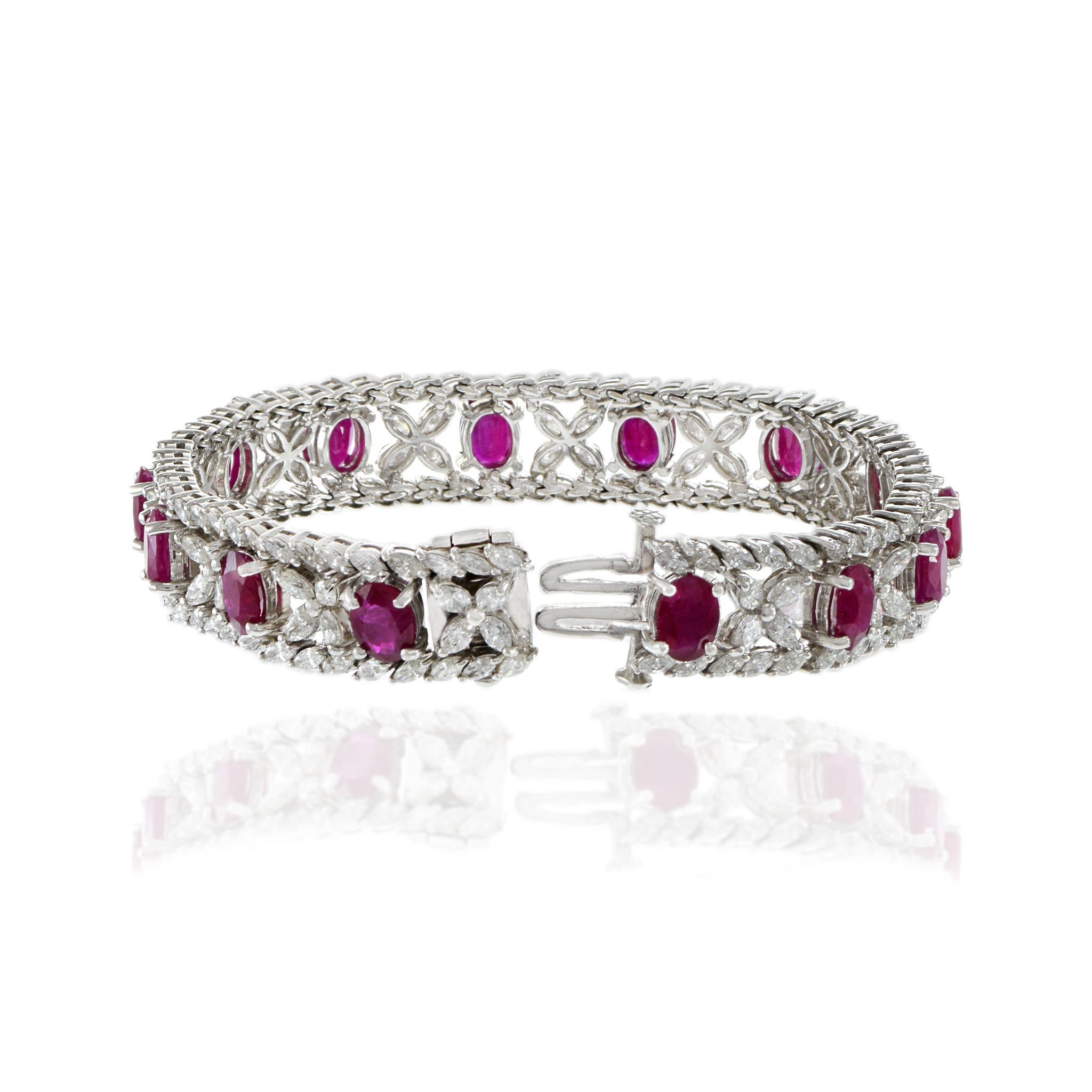 18kt White Gold, Diamond and Ruby Bracelet For Sale 2