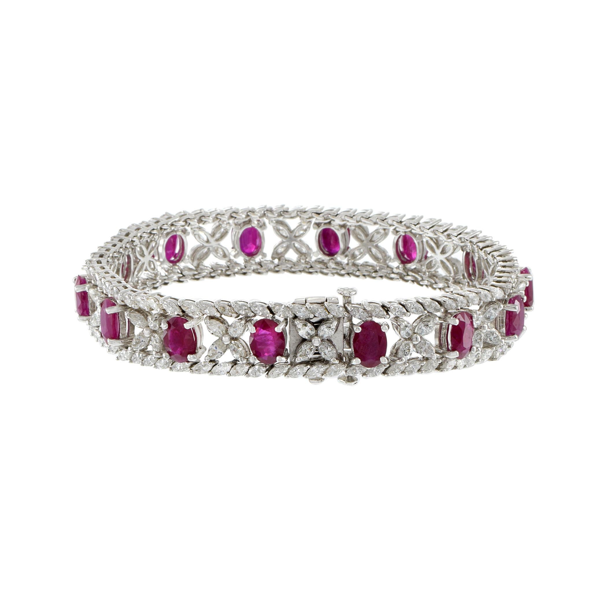 18kt White Gold, Diamond and Ruby Bracelet For Sale 3