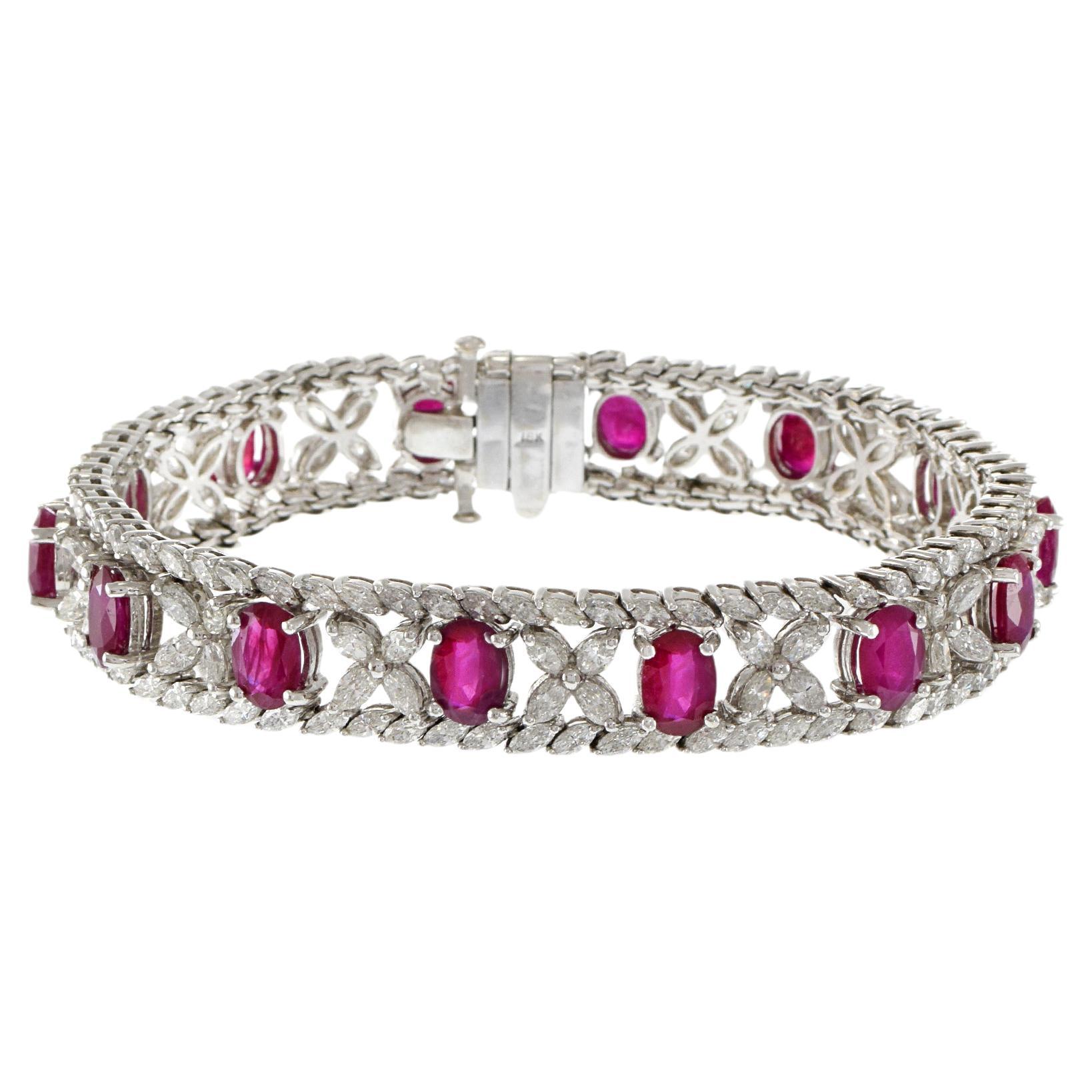 18kt White Gold, Diamond and Ruby Bracelet