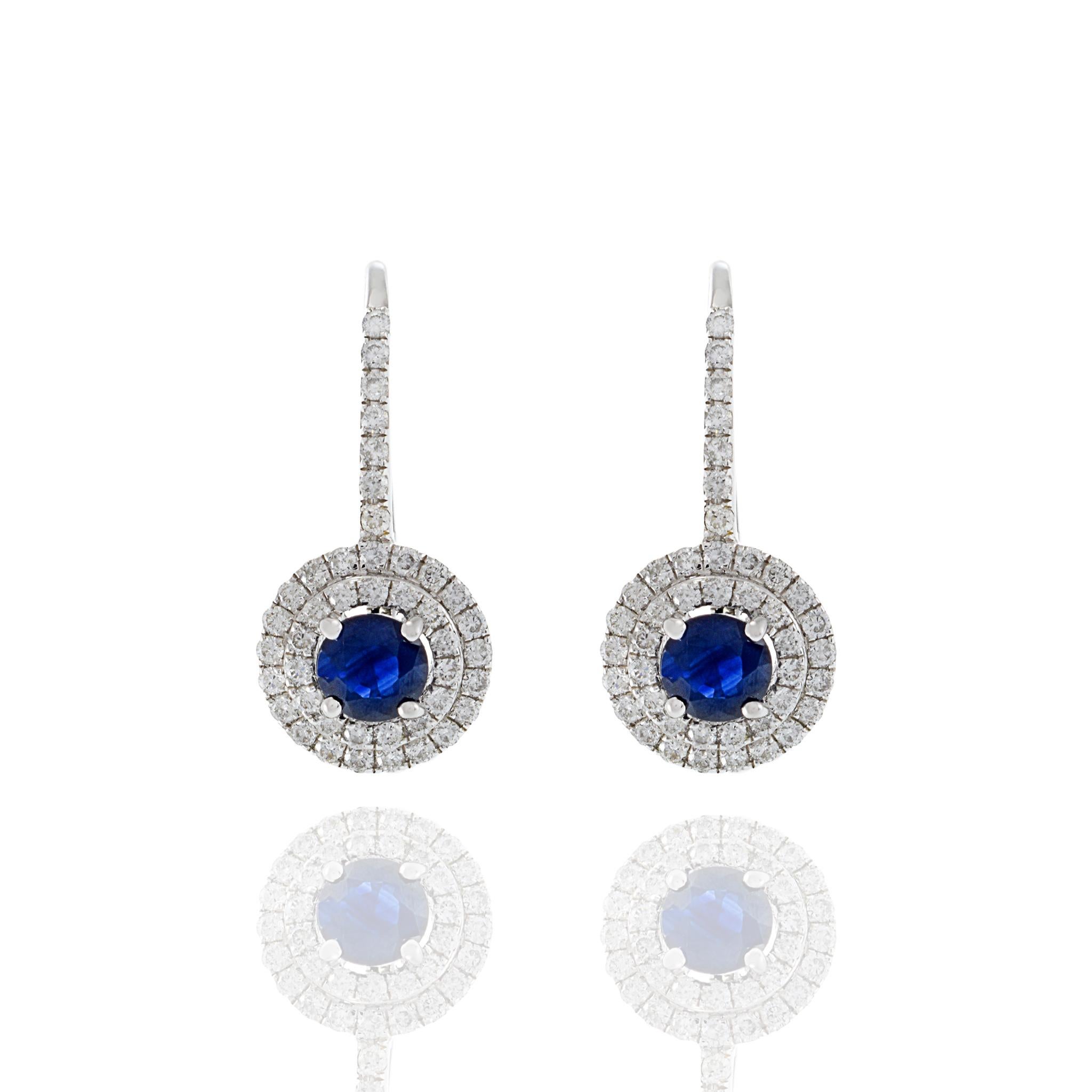 Moderno Orecchini a cerchio con diamanti e zaffiri in oro bianco 18KT in vendita