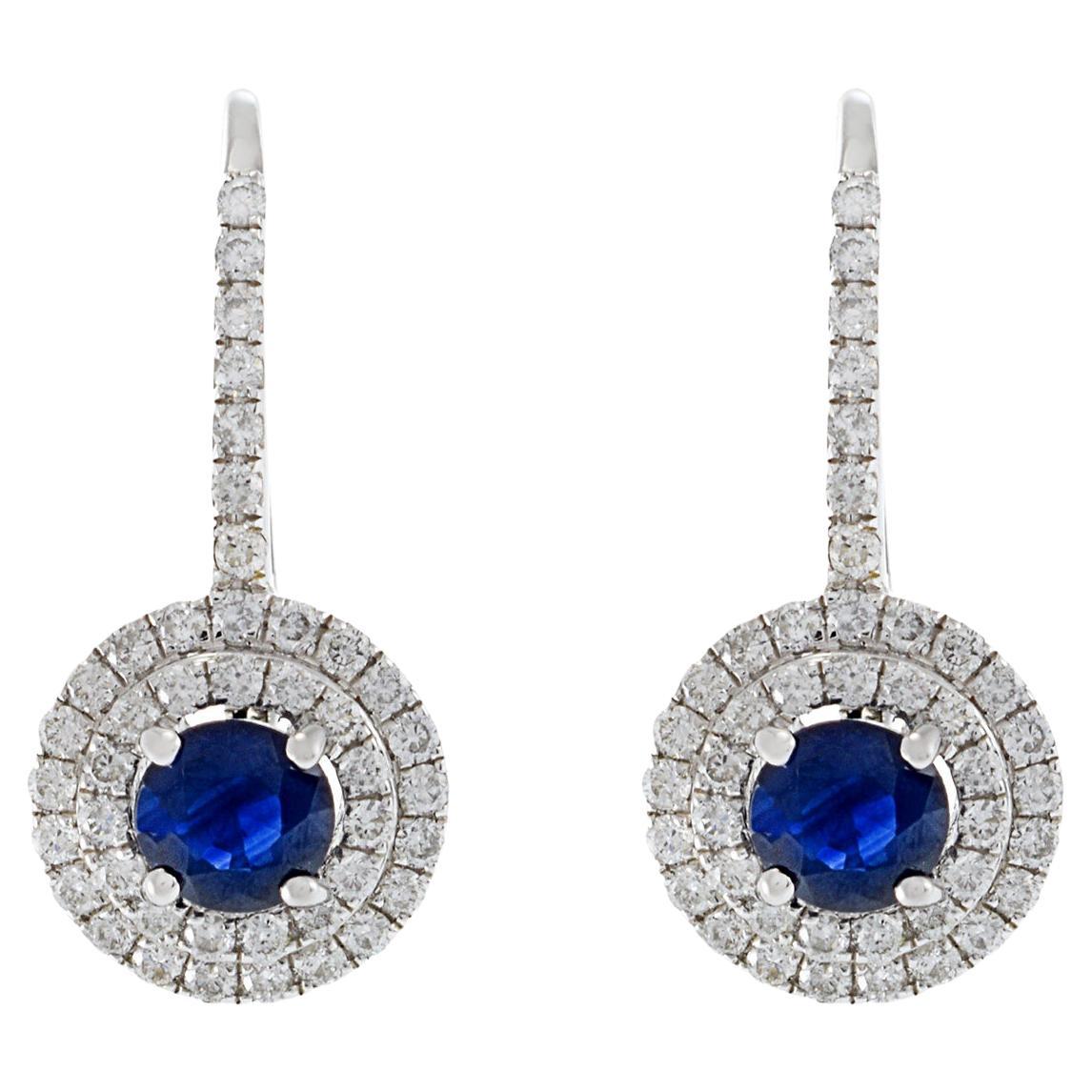 18KT White Gold Diamond And Sapphire Circle Drop Earrings