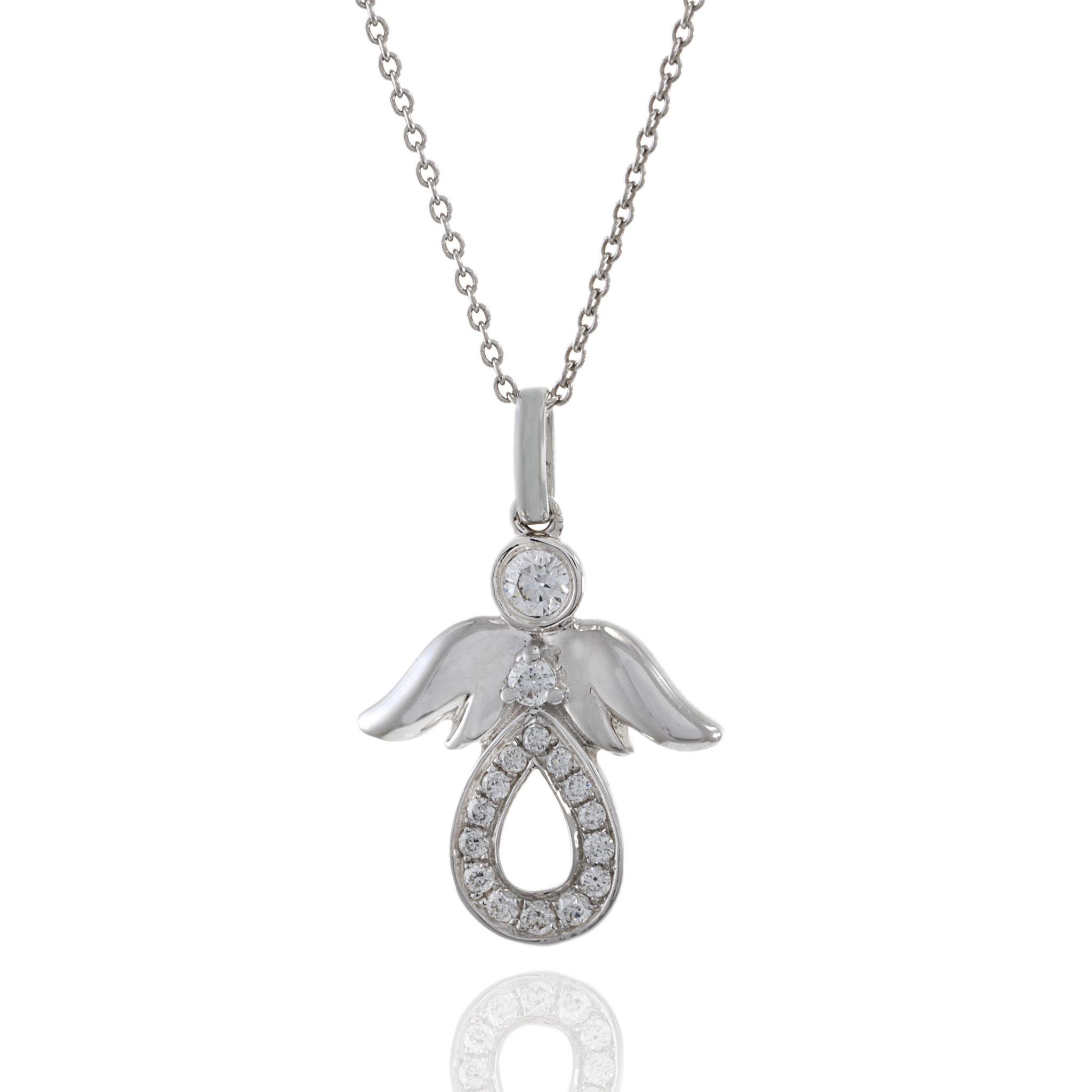 Modern 18KT White Gold Diamond Angel Pendant For Sale