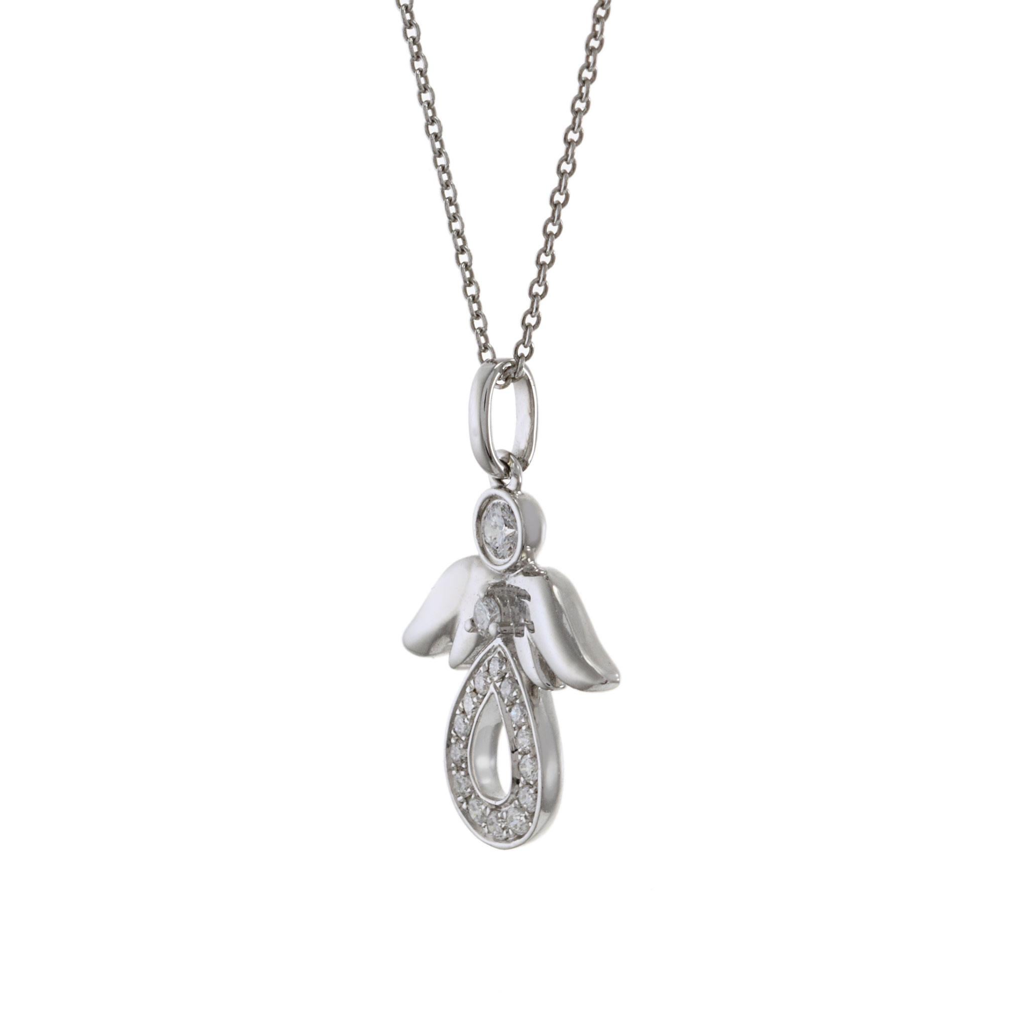 Round Cut 18KT White Gold Diamond Angel Pendant For Sale