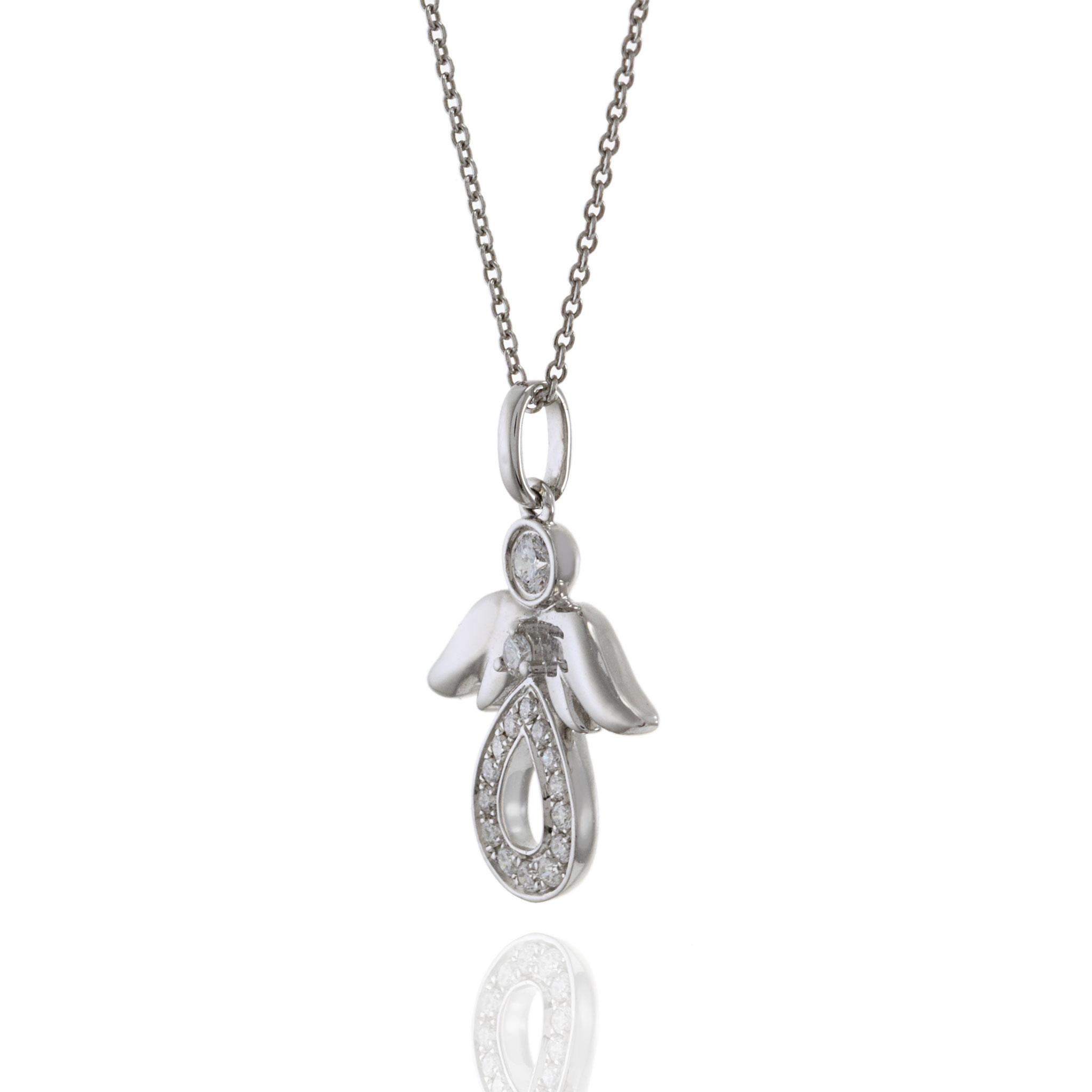 18KT White Gold Diamond Angel Pendant In New Condition For Sale In New York, NY