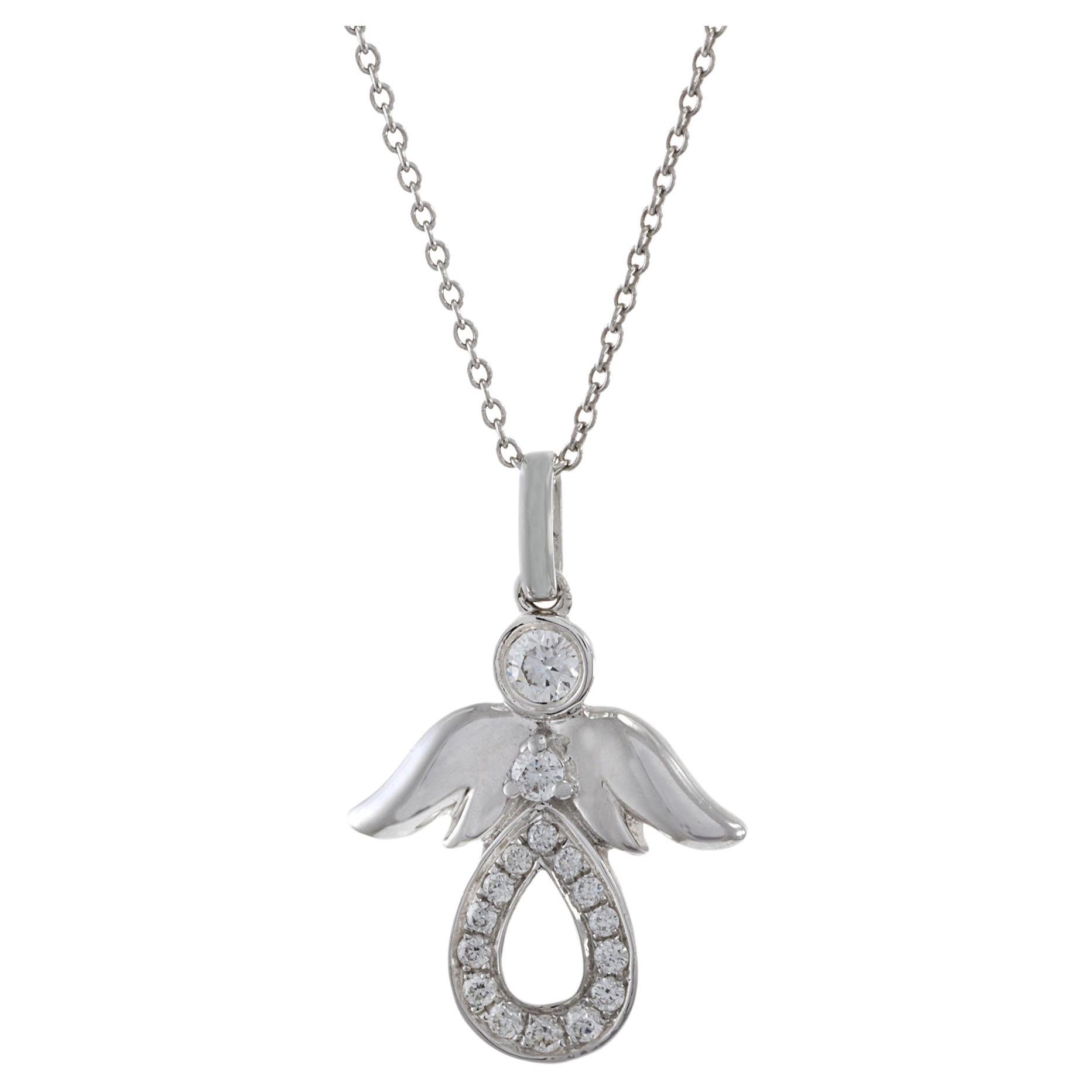 18KT White Gold Diamond Angel Pendant For Sale