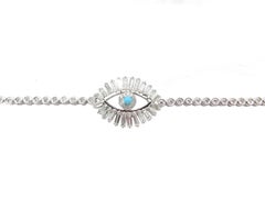 18 Karat White Gold Diamond Baguette Evil Eye Turquoise Tennis Bracelet
