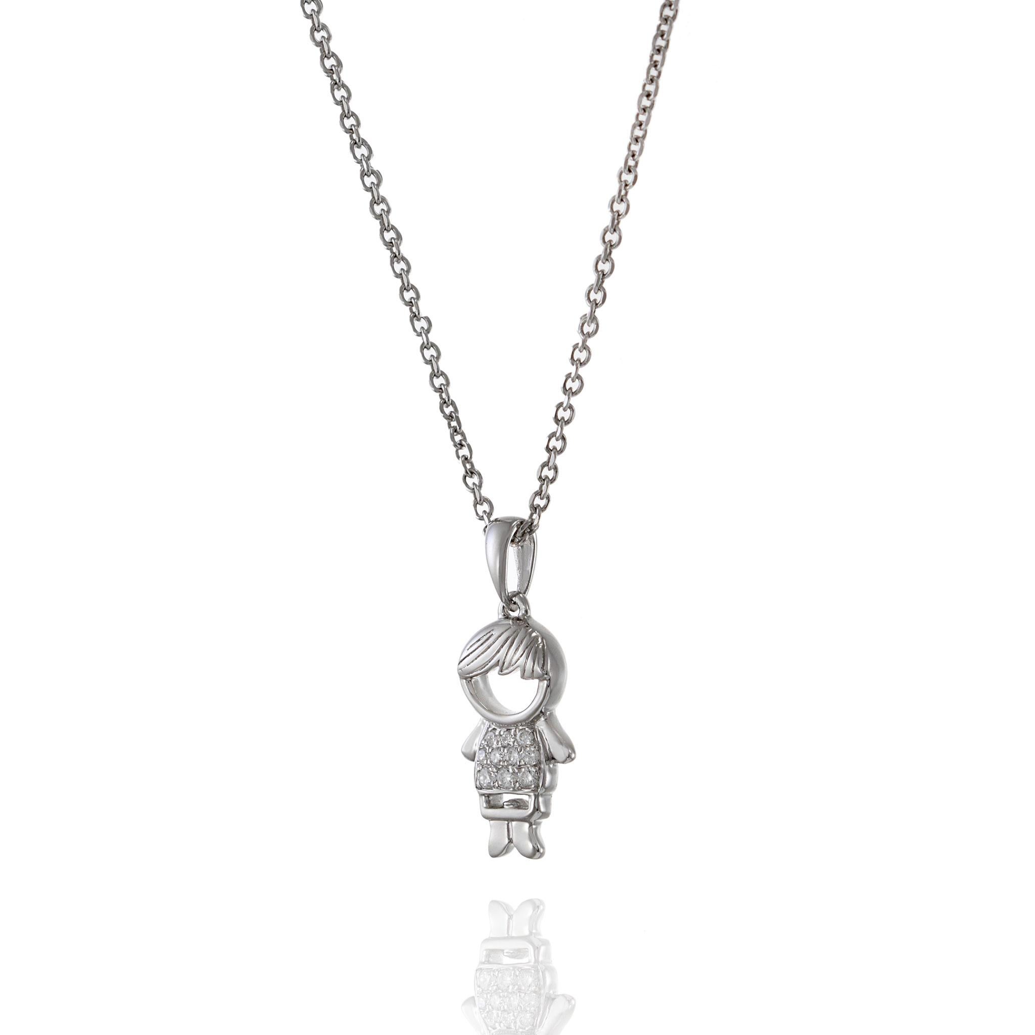 Taglio rotondo Ciondolo Charm Boy in oro bianco 18KT con diamante in vendita