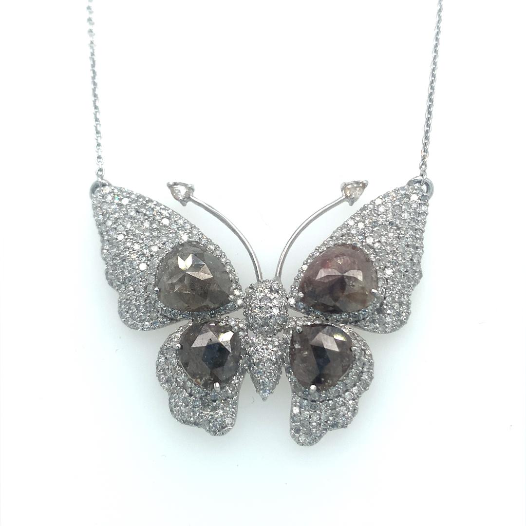10.07 Carat Diamond Butterfly necklace set in 18 Kt White gold