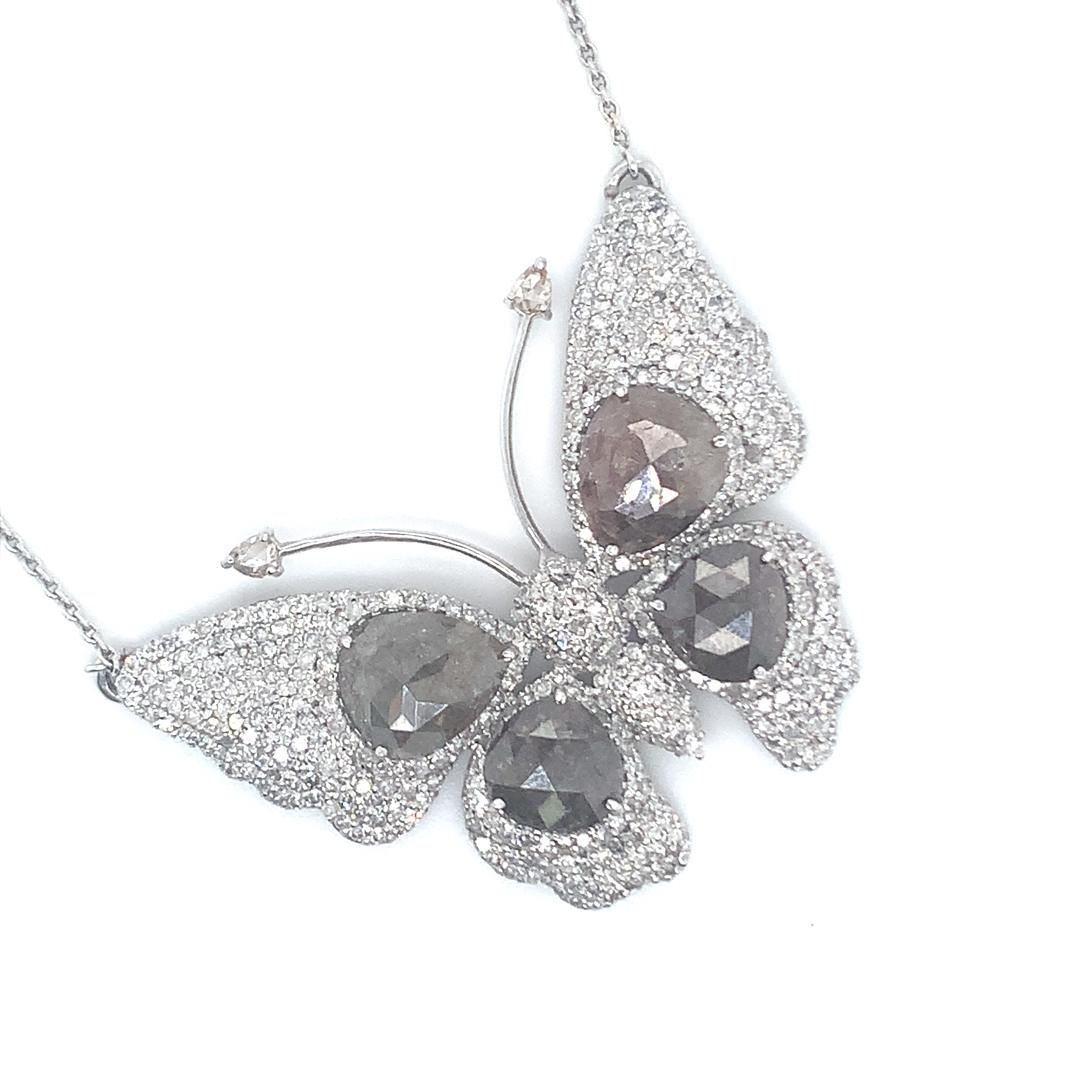 Pear Cut 18Kt White gold Diamond Butterfly necklace For Sale