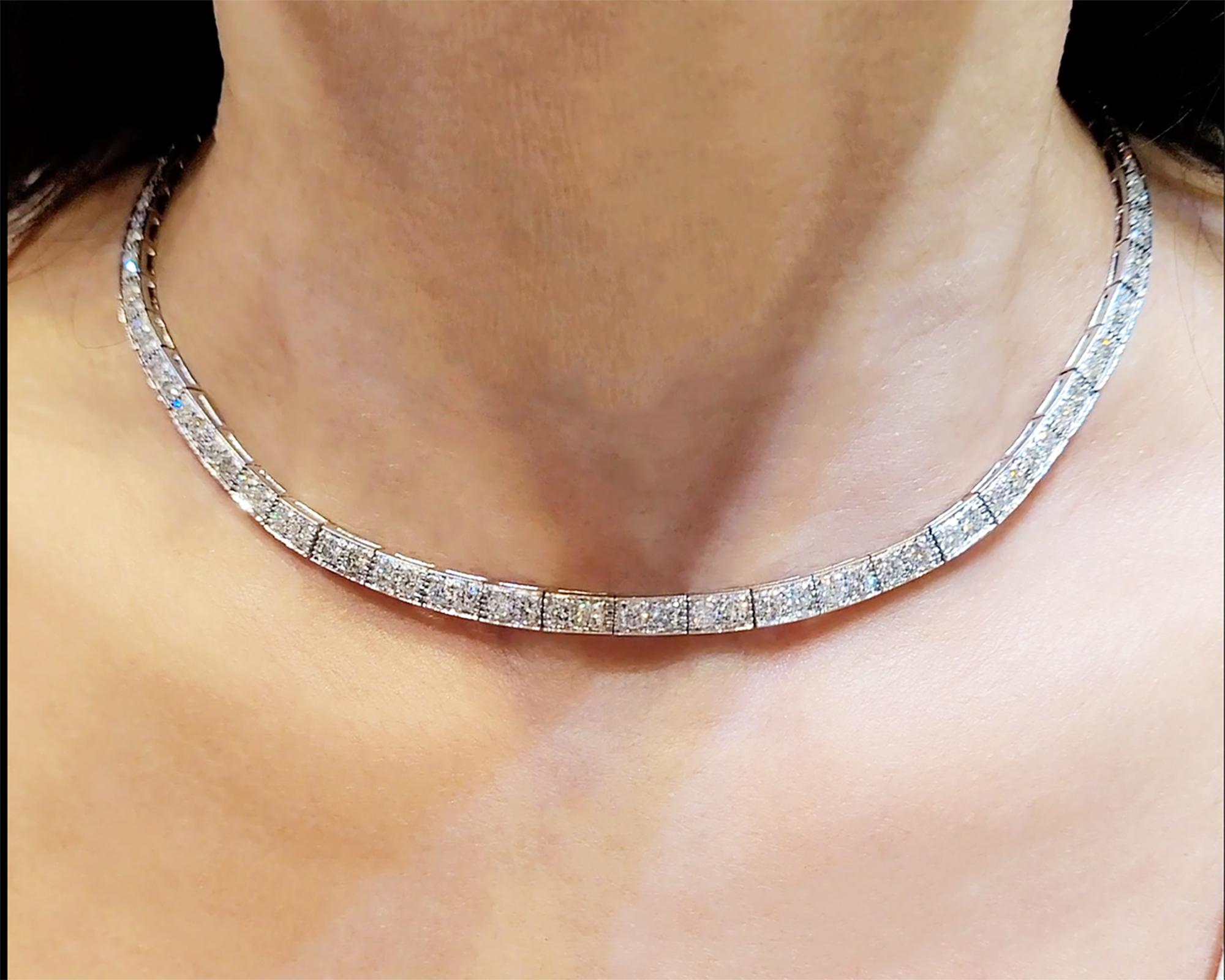 18kt Weißgold Diamant-Halskette (Rundschliff) im Angebot