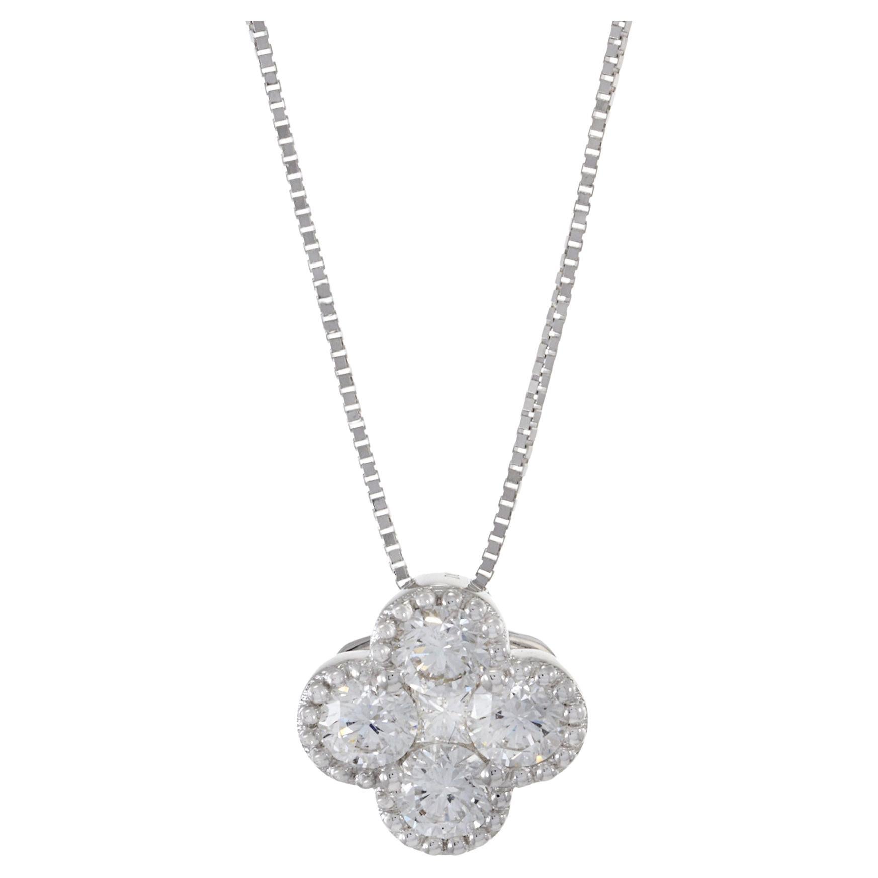 18KT White Gold Diamond Clover Necklace
