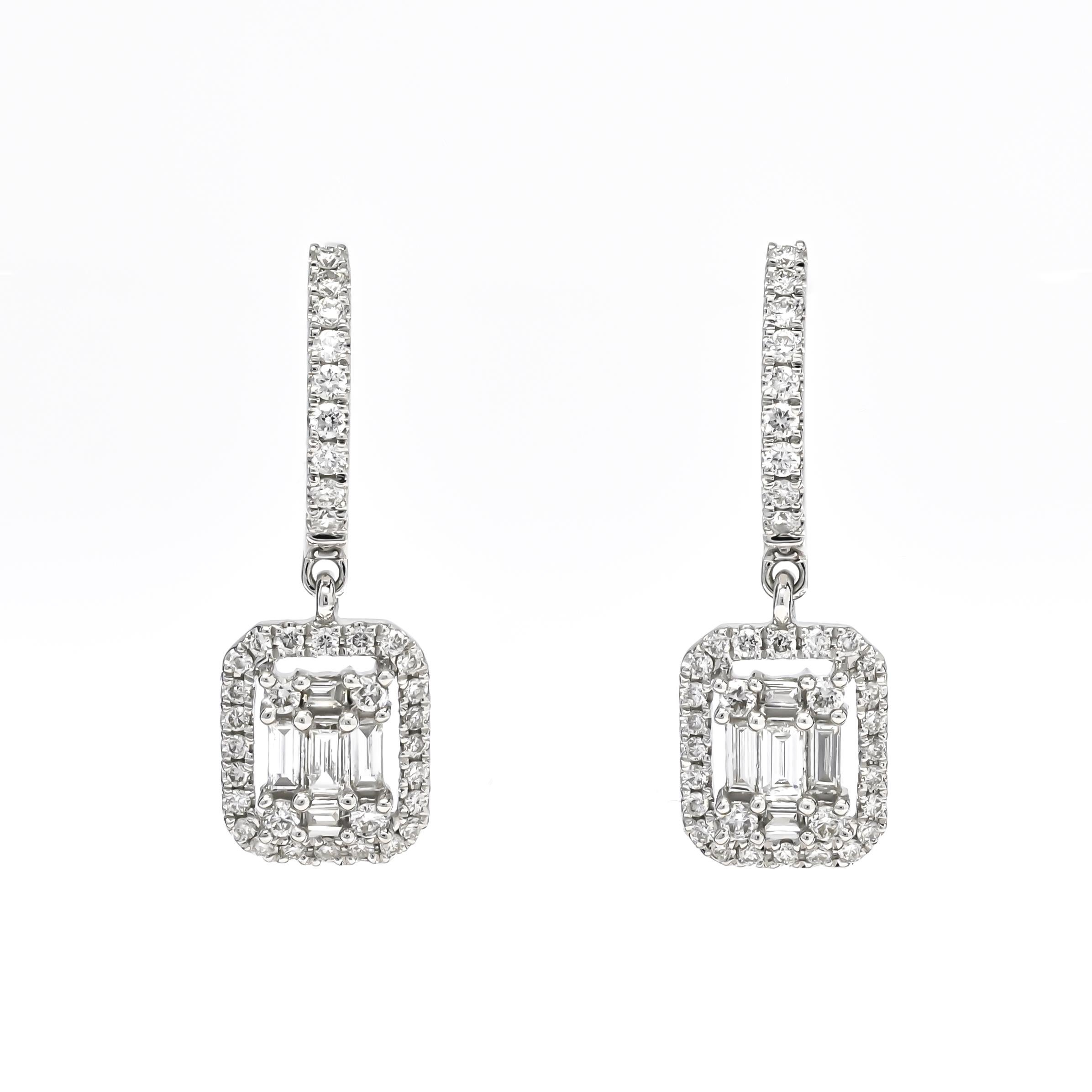 18KT Weißgold Diamant-Cluster-Tropfen-Ohrring E051168, halber Creolen-Ohrring (Art déco) im Angebot