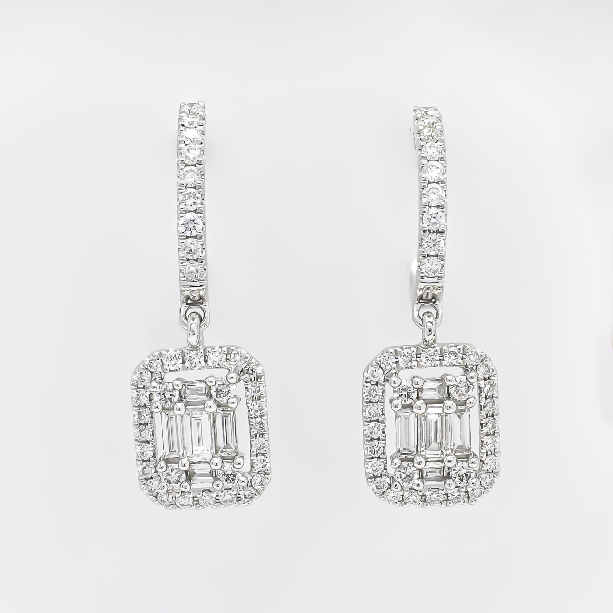 18KT Weißgold Diamant-Cluster-Tropfen-Ohrring E051168, halber Creolen-Ohrring (Baguetteschliff) im Angebot