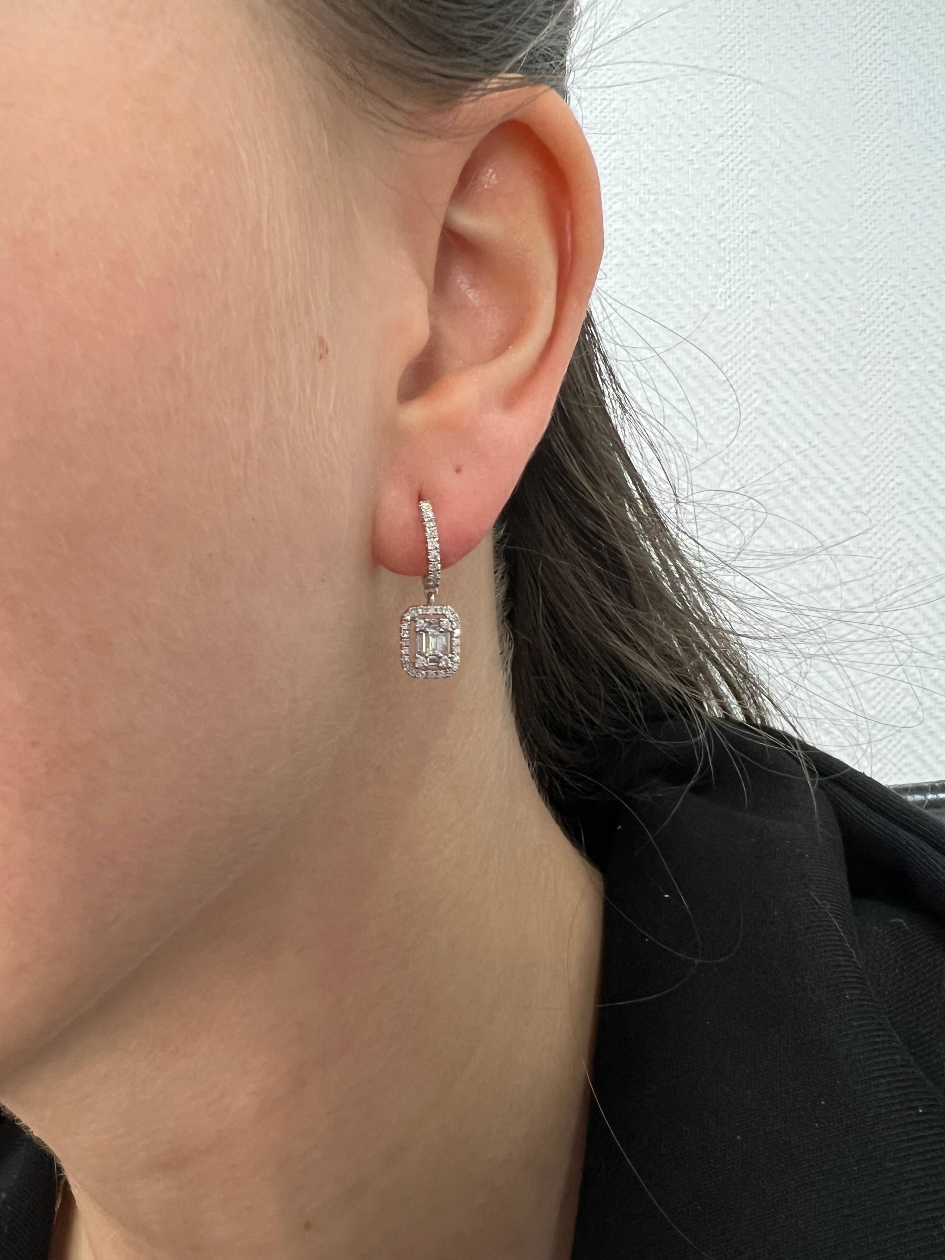 Art Deco 18KT White Gold Diamond Cluster Drop Earring E051168, Half Hoop Drop Earrings For Sale