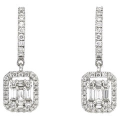 Natural Diamond 0.56 Carat 18KT White Gold Cluster Drop Half Hoop Dangle Earring
