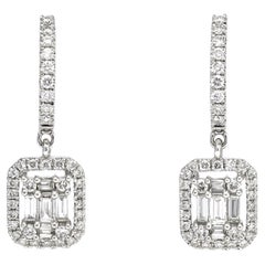 18KT White Gold Diamond Cluster Drop Earring E051168, Half Hoop Drop Earrings