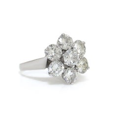 Art Deco 18KT White Gold Diamond Cluster Ring, Circa 1970, 3.9ct