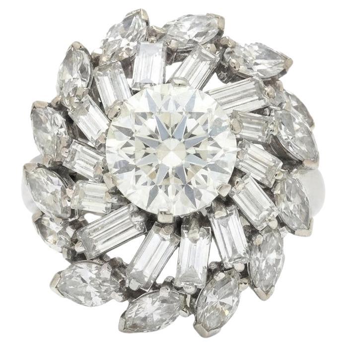 18KT White Gold Diamond Cluster Ring with 2.50ct Centre Diamond