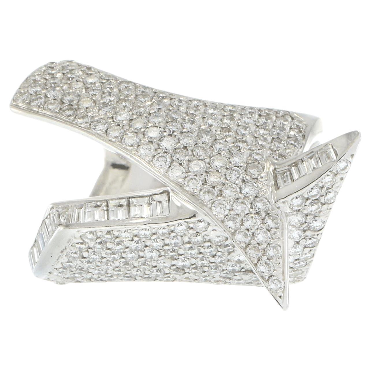 18KT White Gold Diamond Crossover Ring