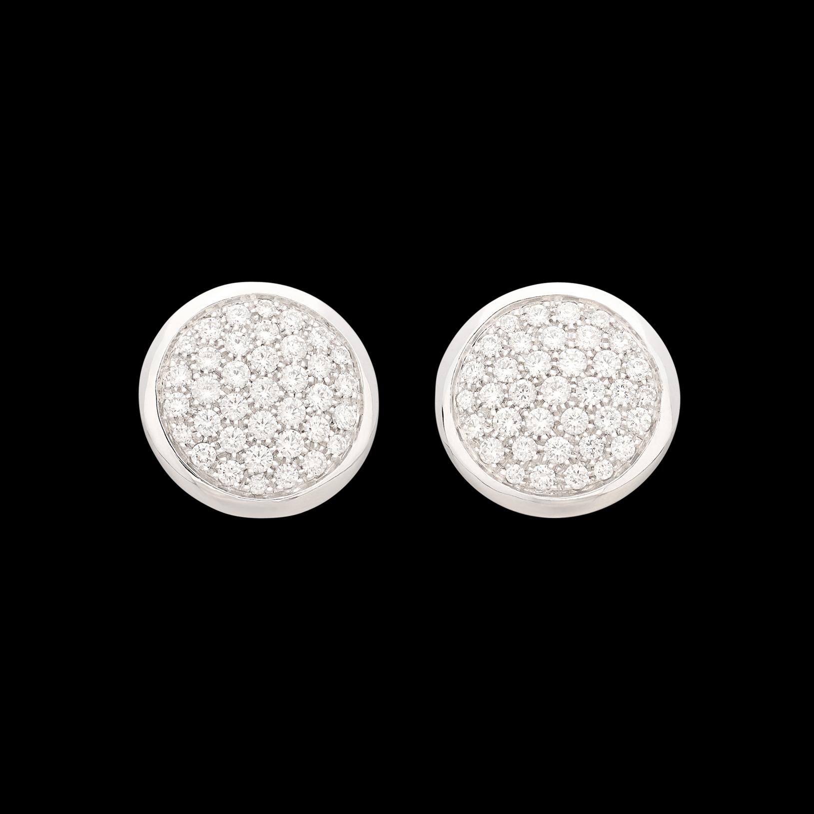 Pendientes de disco de diamantes de oro blanco de 18 quilates de Pizzo Corte redondo en venta
