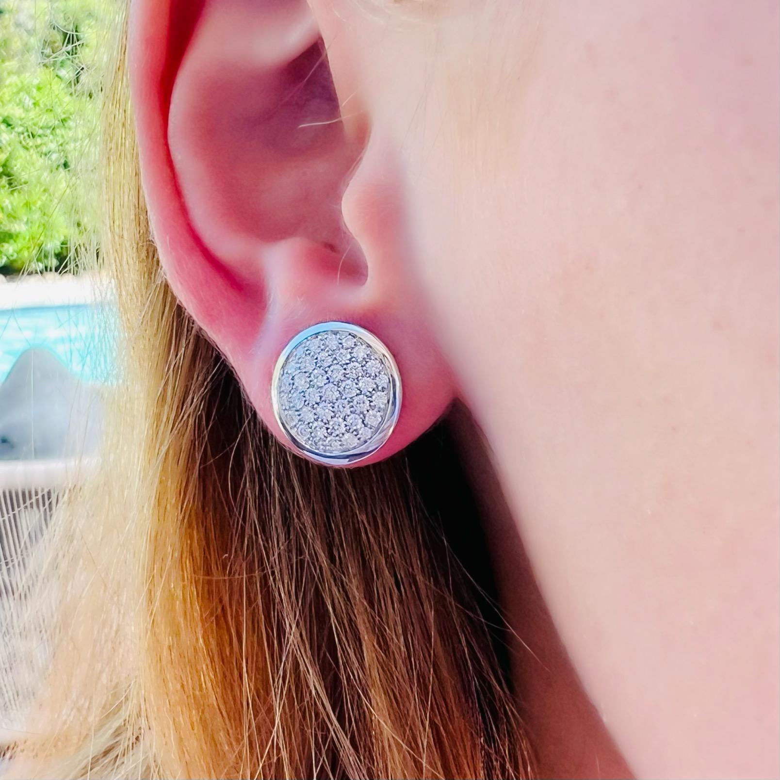 Pendientes de disco de diamantes de oro blanco de 18 quilates de Pizzo en venta 1