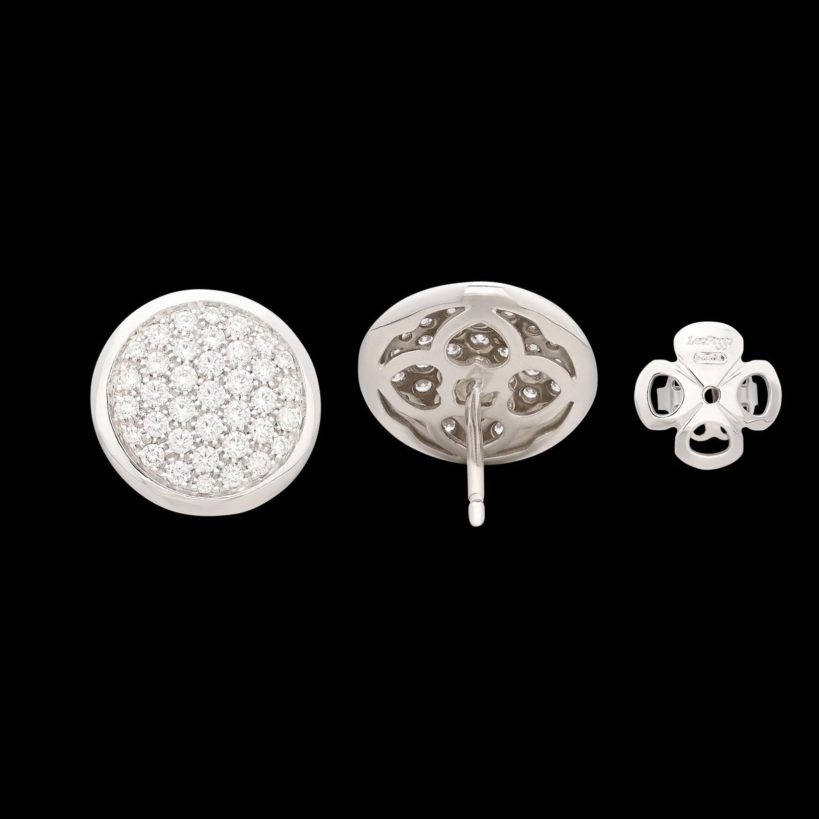 Pendientes de disco de diamantes de oro blanco de 18 quilates de Pizzo en venta 2