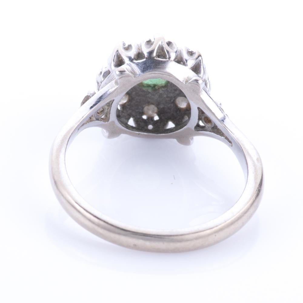 18KT White Gold Diamond & Emerald Cluster Ring  In Good Condition For Sale In Nottingham, GB