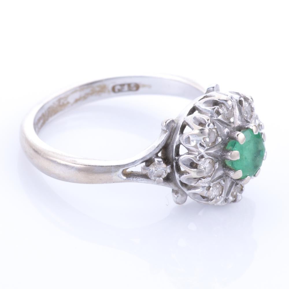Multi-gemstone 18KT White Gold Diamond & Emerald Cluster Ring  For Sale