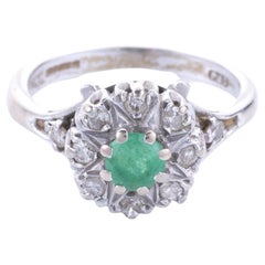 18KT White Gold Diamond & Emerald Cluster Ring 