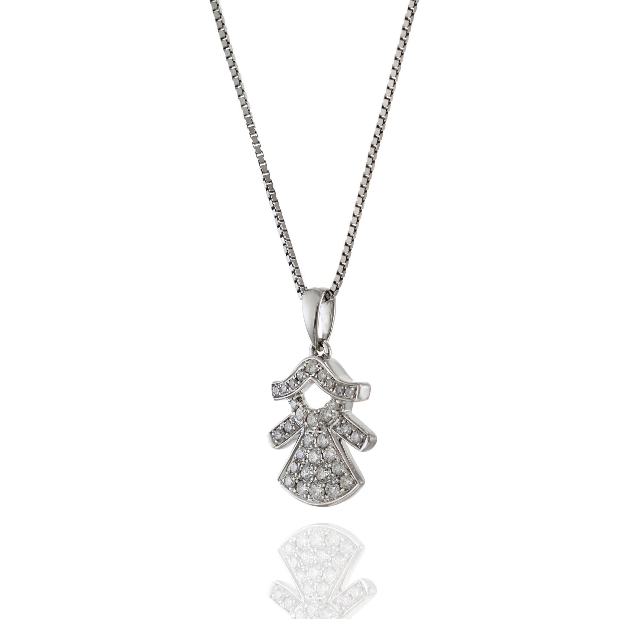 Round Cut 18KT White Gold Diamond Girl Charm Pendant For Sale