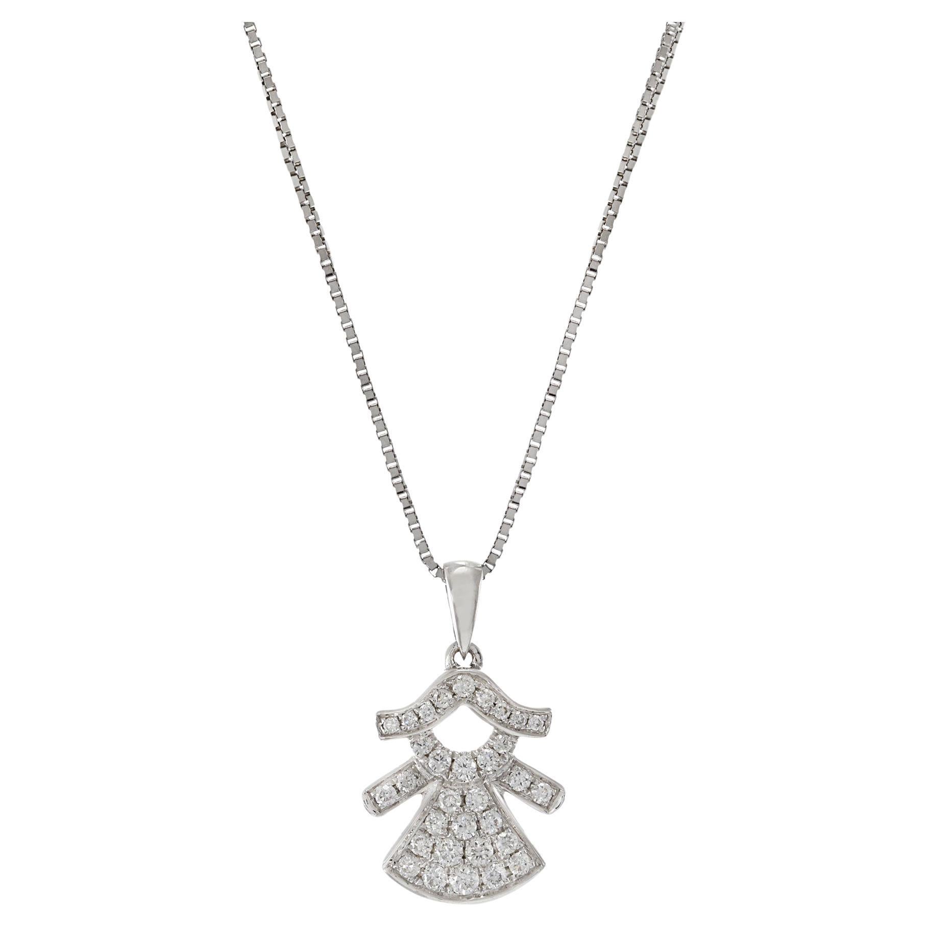 18KT White Gold Diamond Girl Charm Pendant
