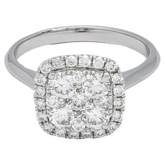 18KT White Gold Diamond Halo Cluster Bridal Modern Ring KR04138A
